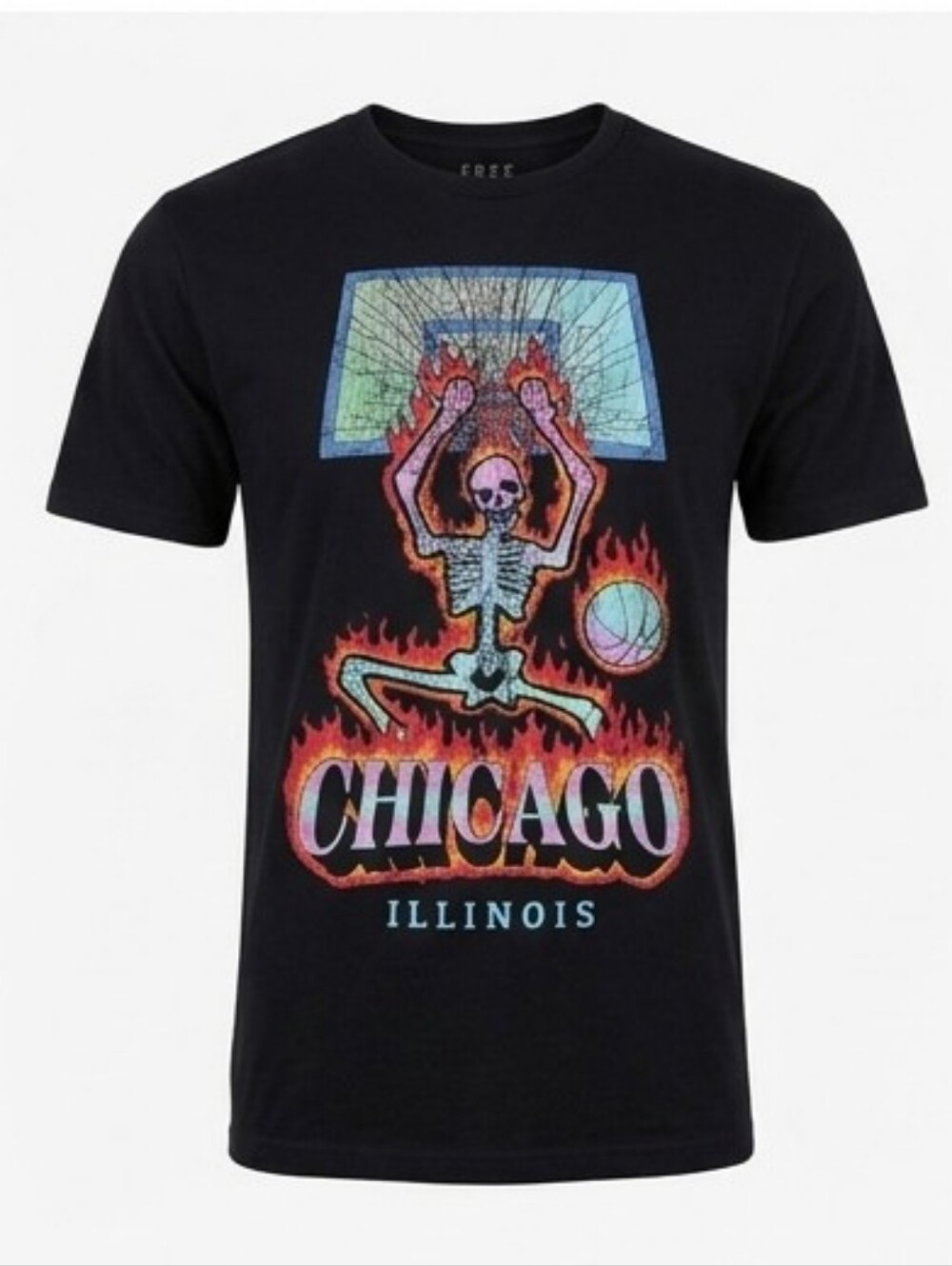 Free State Chicago Basketball Skeleton Flame Graphic Tee Medium